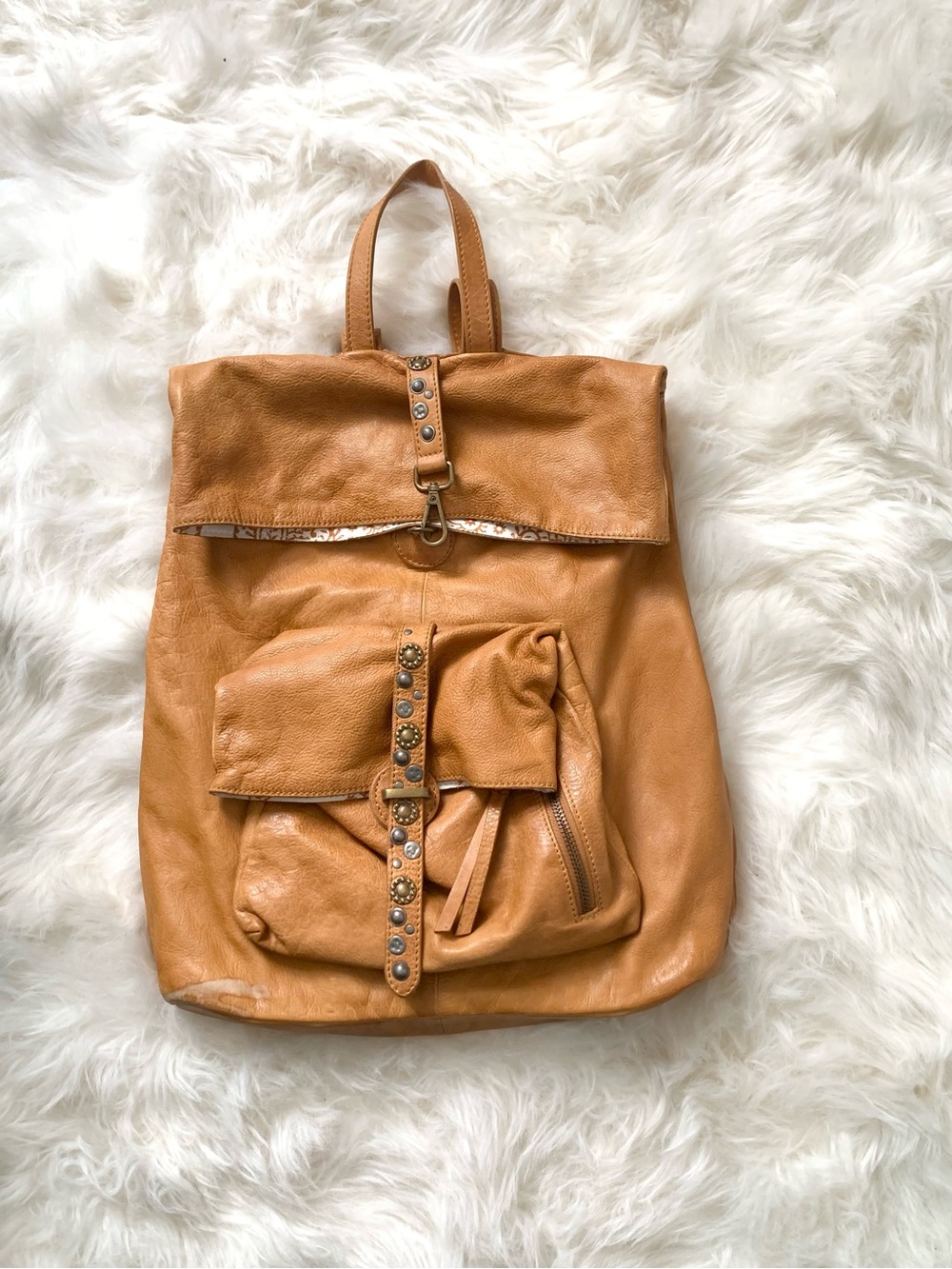 We The Free/Free People Tan Brown Studded Bandanna Paisley Lined Backpack